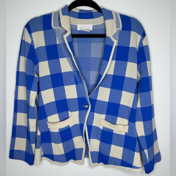 Anthropologie By Anthropologie Plaid Sweater Blue Blazer Size Small - Picture 5 of 10